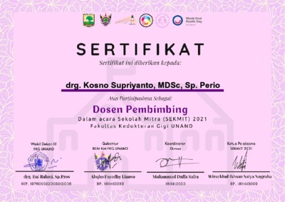 Sertifikat Pembimbing Kegiatan Baksos Sekmit Fkg Document Repository